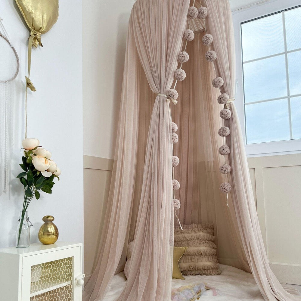 Pinkish Stone Bed Canopy Tulle Curtains for Kids Montessori House Bed Nursery Decor