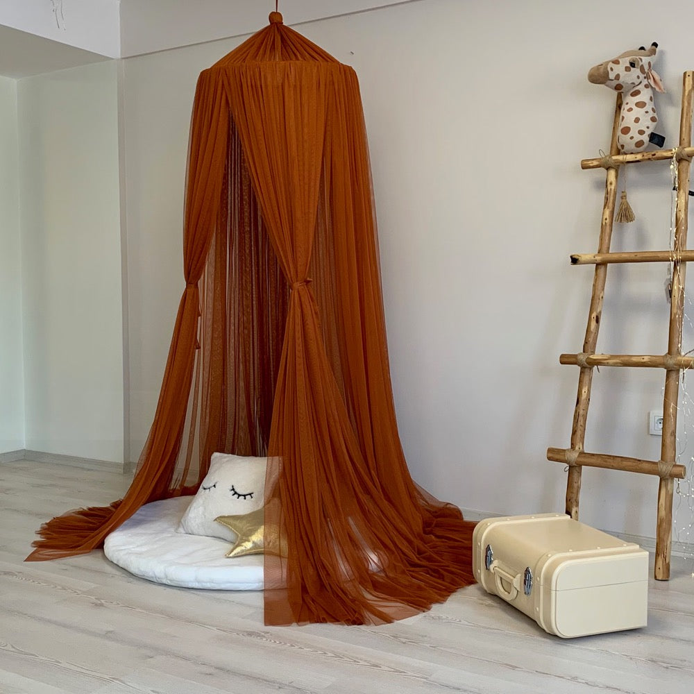 Cinnamon Tulle Crib Canopy, Boho Kids Room Decor