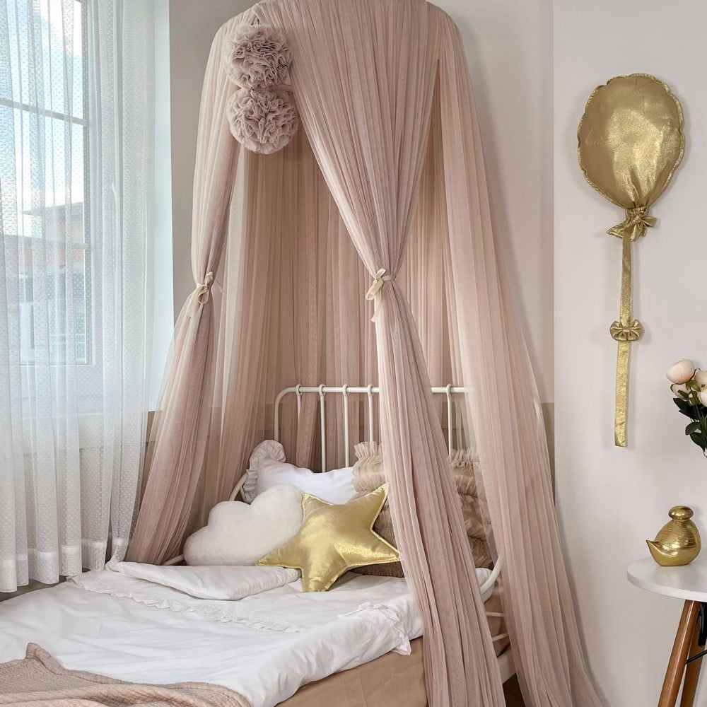 Pinkish Stone Bed Canopy Tulle Curtains for Kids Montessori House Bed Nursery Decor