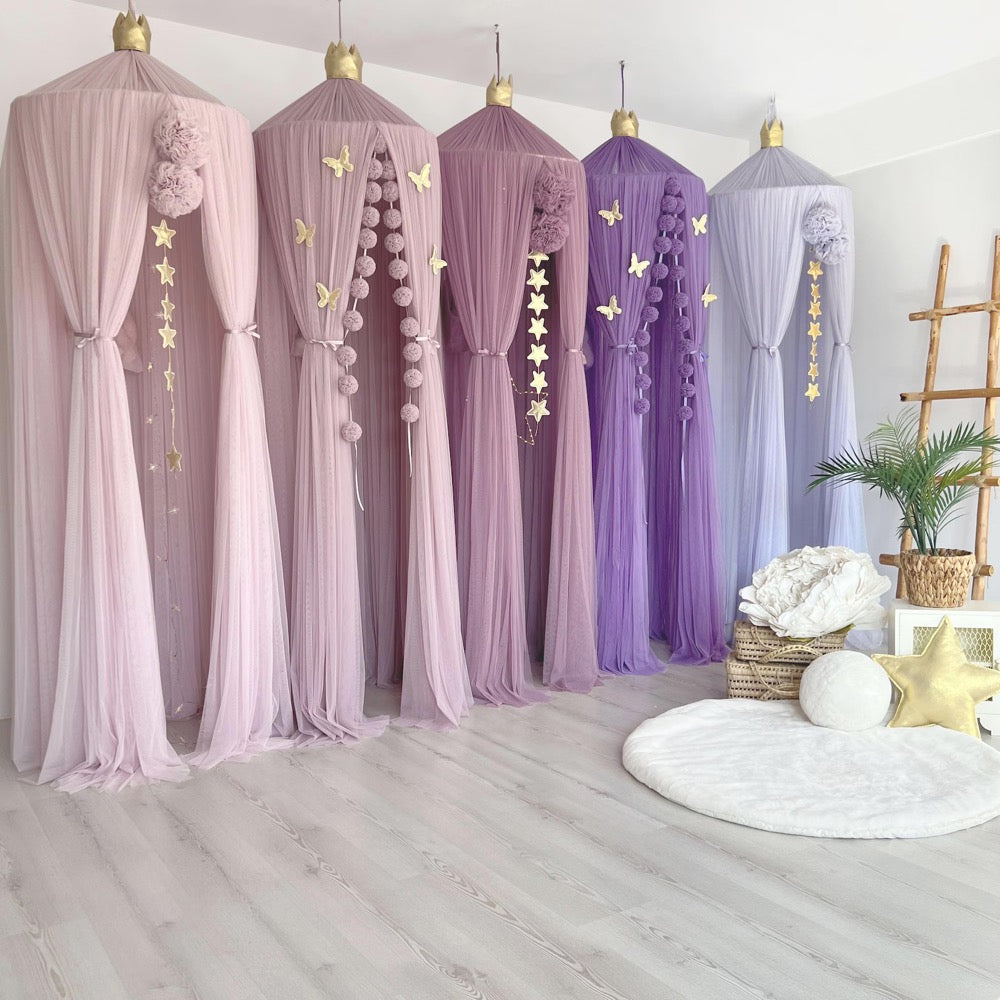 Purple Tulle Kids Bed Canopy Princess Tent Reading Nook