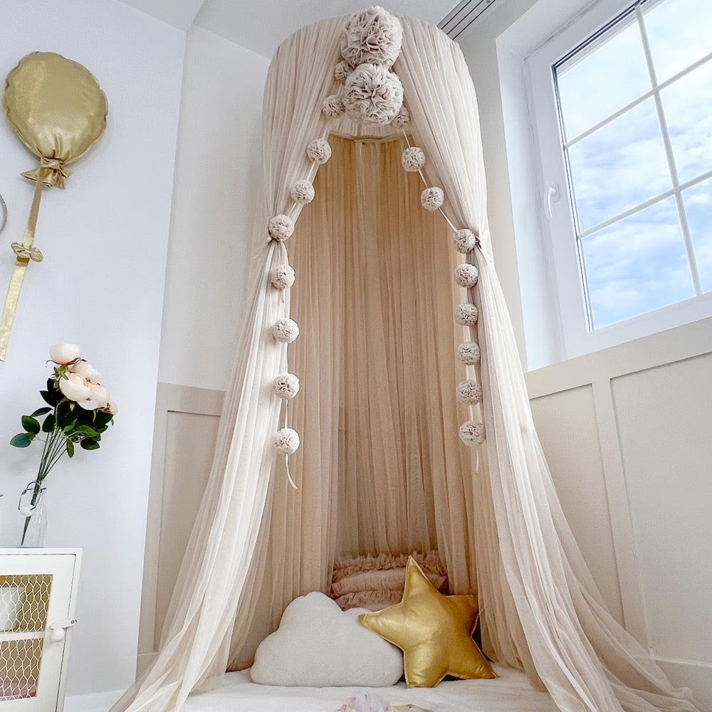 Beige Tulle Bed Canopy, Neutral Kids Canopy, Nursery Canopy, Princess Bed Curtains, Reading Nook Tent, Canopy for Girl Room Decor
