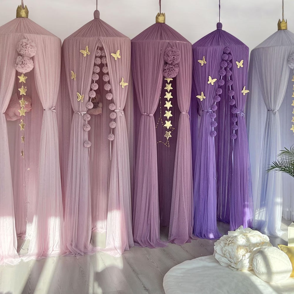 Purple Tulle Kids Bed Canopy Princess Tent Reading Nook