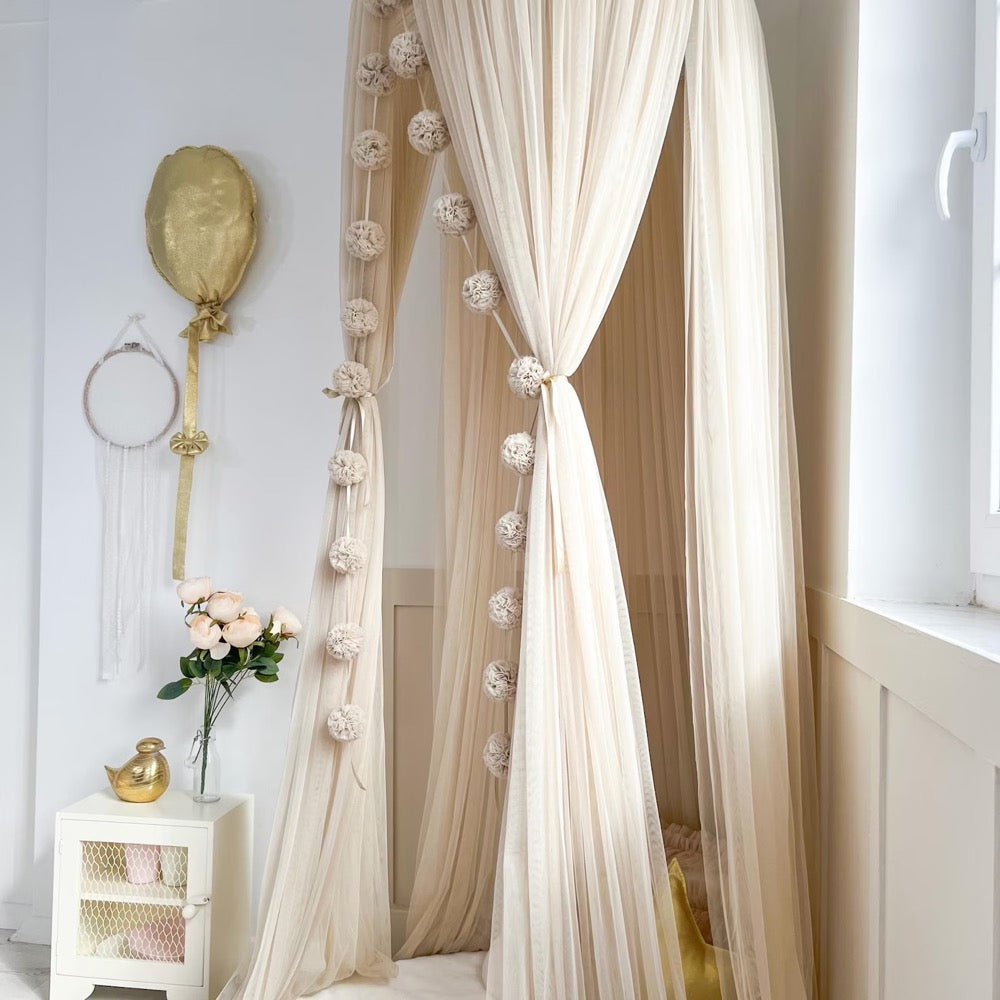 Beige Tulle Bed Canopy, Neutral Kids Canopy, Nursery Canopy, Princess Bed Curtains, Reading Nook Tent, Canopy for Girl Room Decor