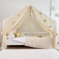 Cream Montessori House Bed Canopy , Custom Tulle Curtains for Toddler Bed, kids rooms decoration