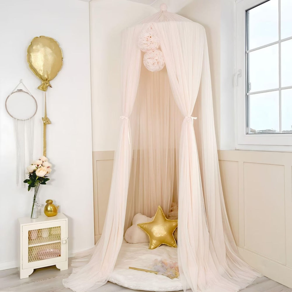 Soft Vanilla Bed Canopy Kids Bedding Hanging Canopy for Montessori Crib Nursery Drapes