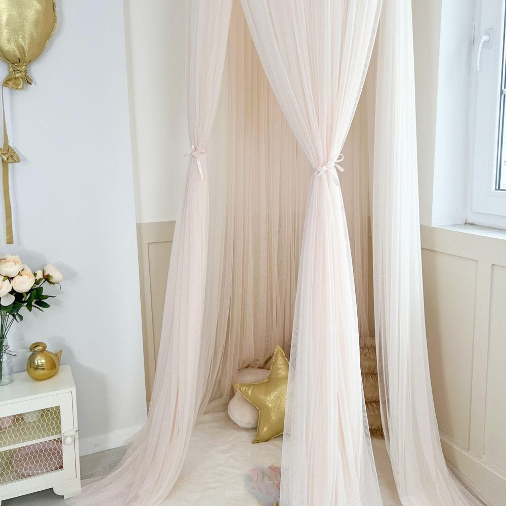 Soft Vanilla Bed Canopy Kids Bedding Hanging Canopy for Montessori Crib Nursery Drapes
