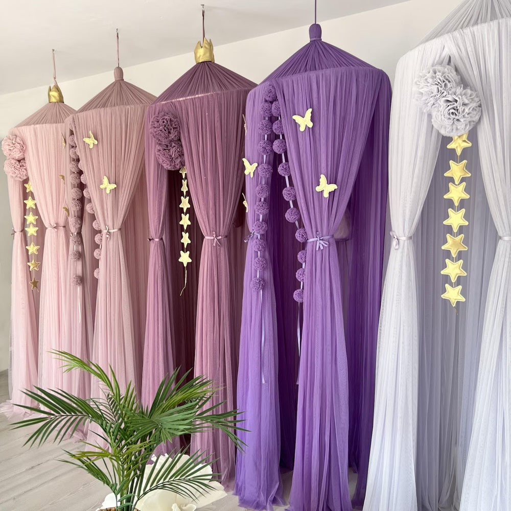 Purple Tulle Kids Bed Canopy Princess Tent Reading Nook
