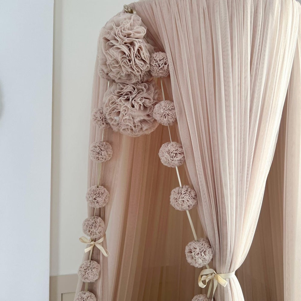 Pinkish Stone Bed Canopy Tulle Curtains for Kids Montessori House Bed Nursery Decor