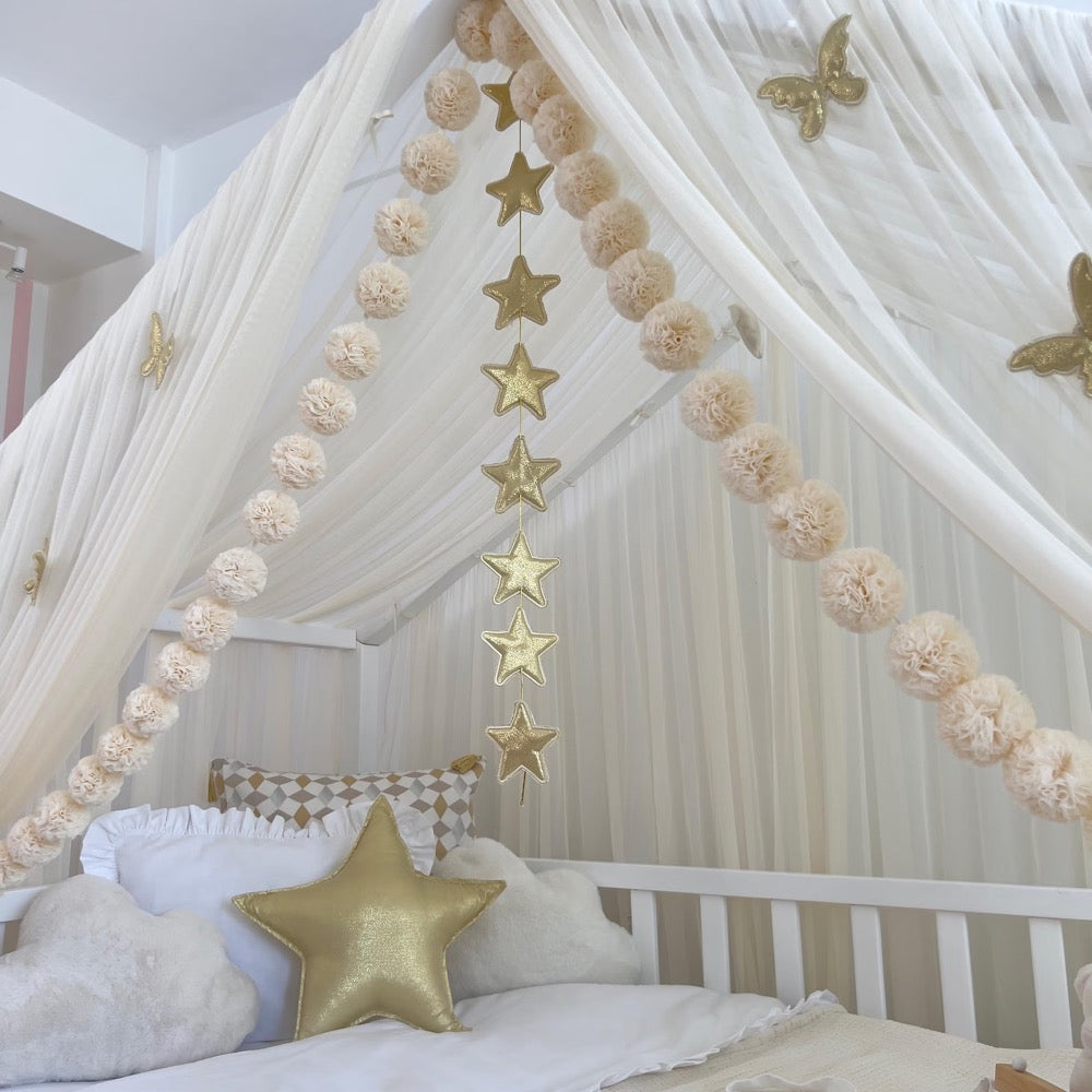 Cream Montessori House Bed Canopy , Custom Tulle Curtains for Toddler Bed, kids rooms decoration