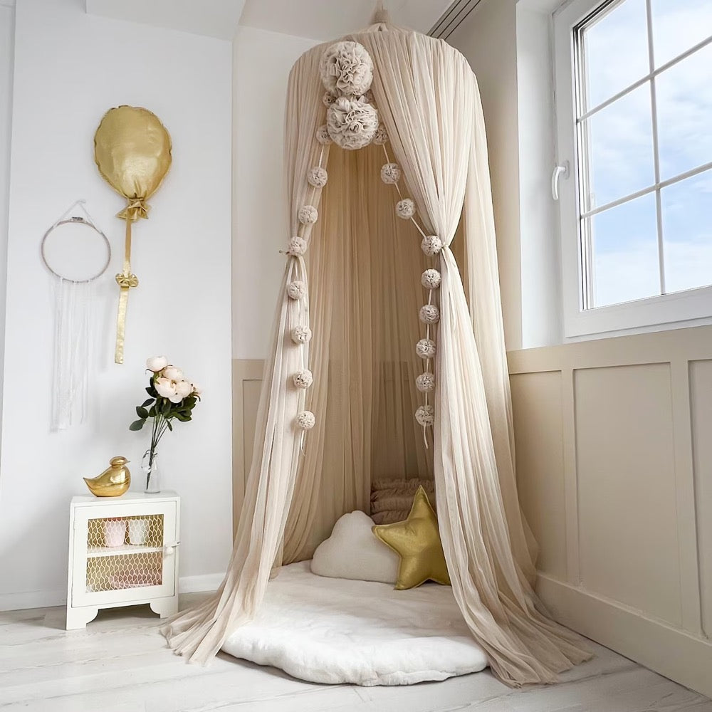Beige Tulle Bed Canopy, Neutral Kids Canopy, Nursery Canopy, Princess Bed Curtains, Reading Nook Tent, Canopy for Girl Room Decor