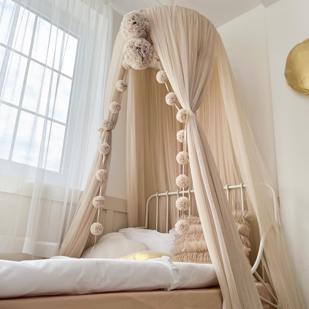 Beige Tulle Bed Canopy, Neutral Kids Canopy, Nursery Canopy, Princess Bed Curtains, Reading Nook Tent, Canopy for Girl Room Decor