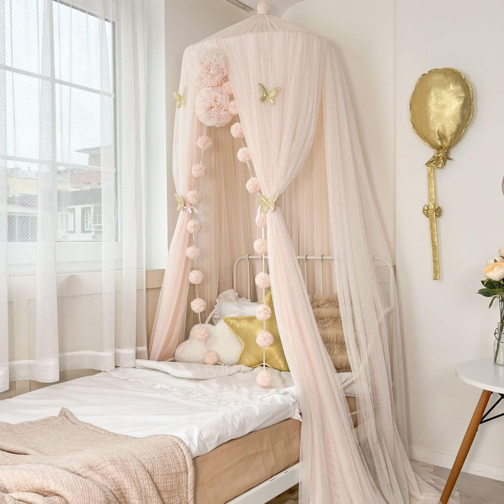 Soft Vanilla Bed Canopy Kids Bedding Hanging Canopy for Montessori Crib Nursery Drapes