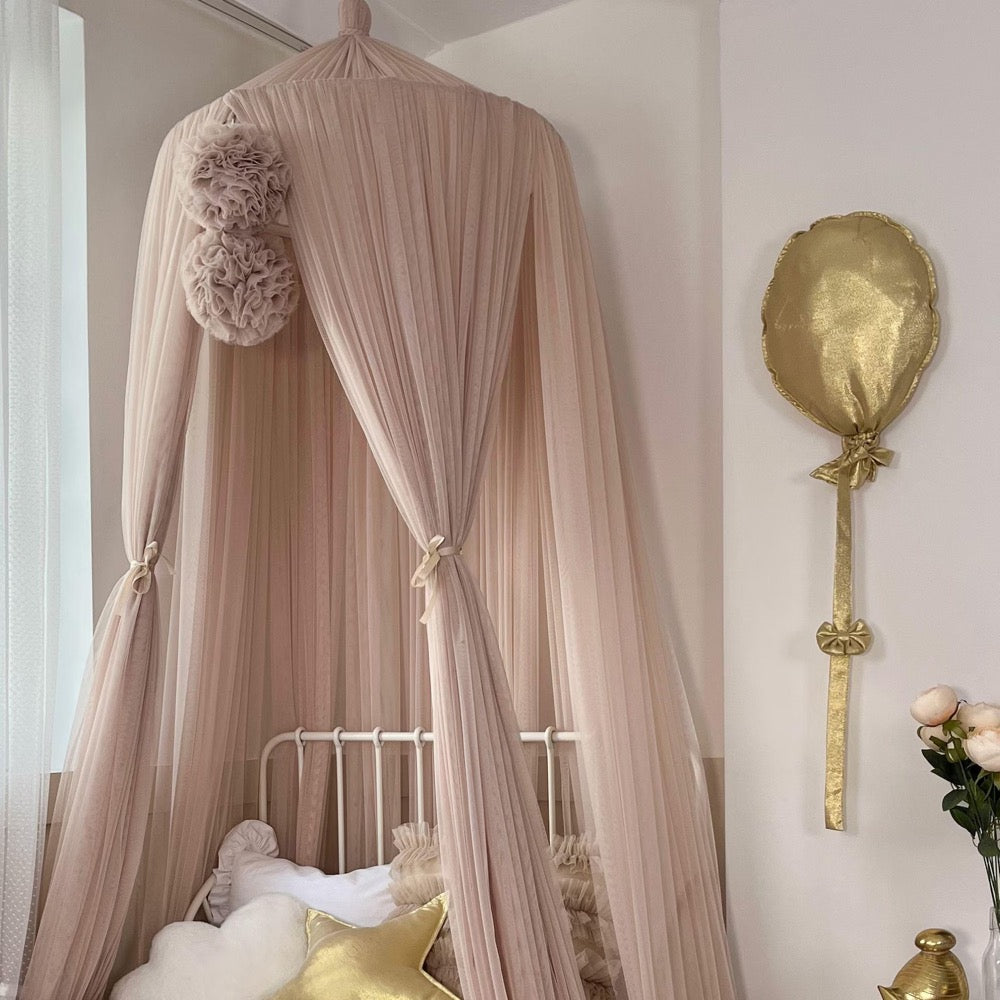 Pinkish Stone Bed Canopy Tulle Curtains for Kids Montessori House Bed Nursery Decor